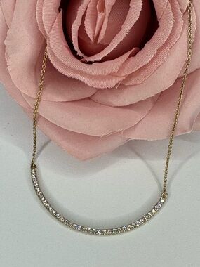 Gold over Sterling Silver Sparkling Curved Bar Necklace | Minimalist Layering